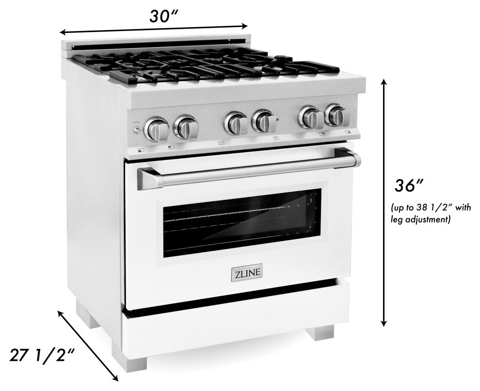 ZLINE 30" Dual Fuel Range With Griddle and White Matte Door