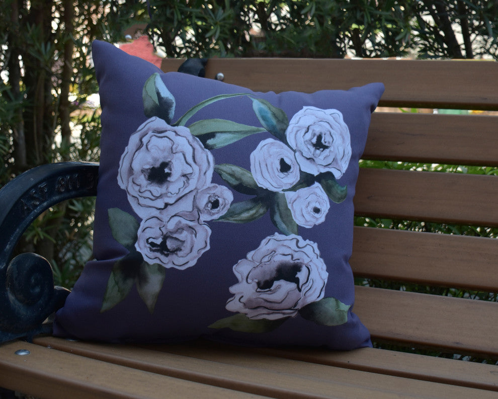 Radiant Rose Purple Floral Print Decorative Outdoor Throw Pillow, 18"