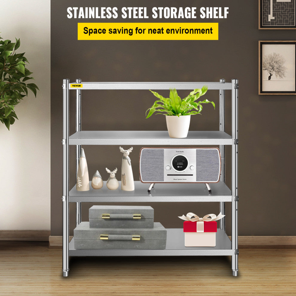 VEVOR Stainless Steel Shelf Heavy Duty Shelf 4 Layer Rack Kitchen Shelf Storage