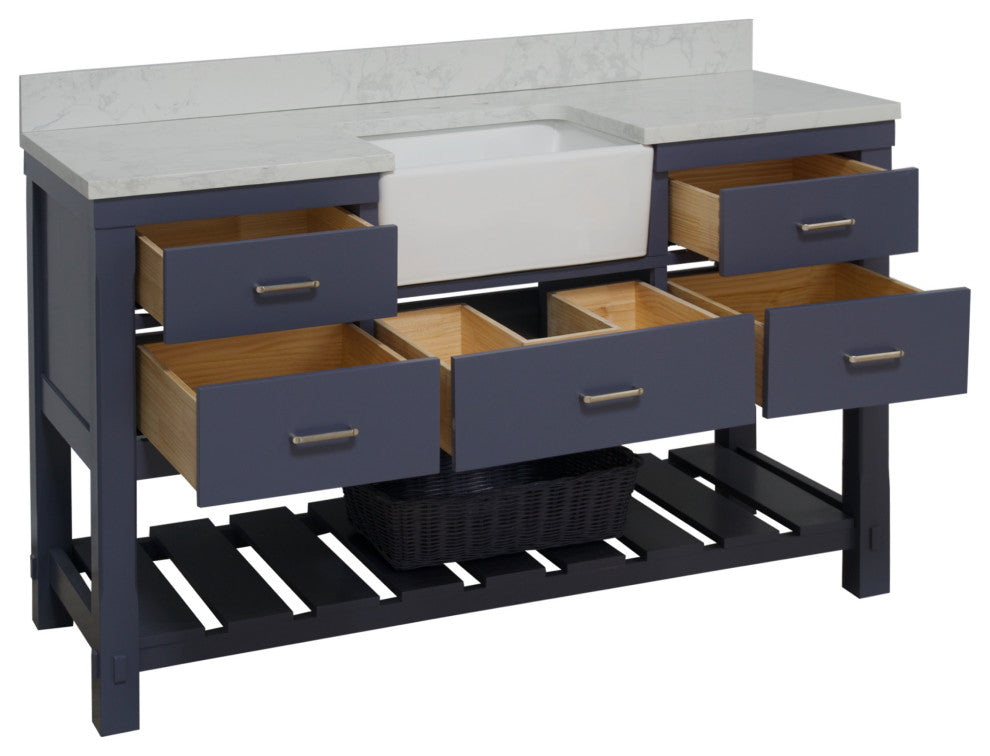 Charlotte 60" Bathroom Vanity, Marine Gray, Engineered Carrara, Single