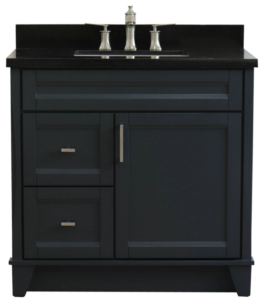 37" Single Sink Vanity, Dark Gray Finish With Black Galaxy Granite