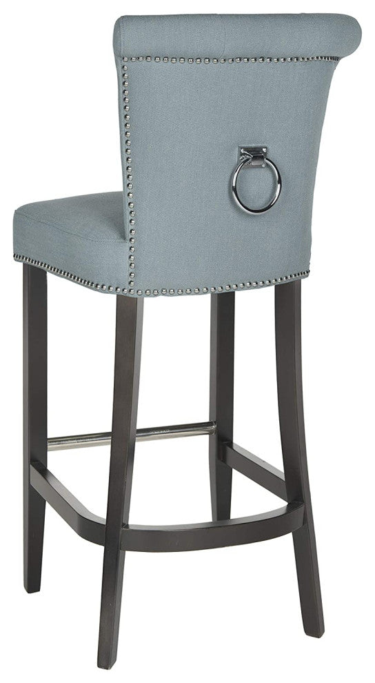 Contemporary Bar Stool, Polyester Seat With Button Tufted Rolled Back, Sky Blue