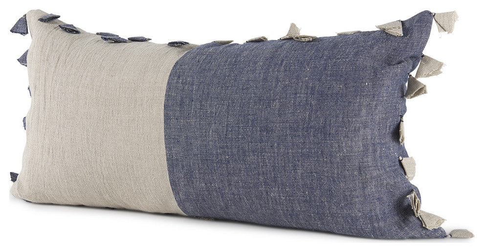 Denim Blue and Canvas Tassle Lumbar Accent Pillow Cover