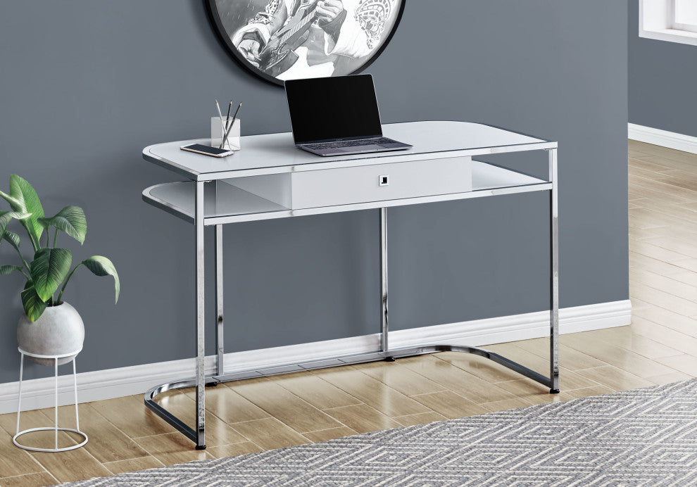 Computer Desk Home Office Laptop Storage Drawers 48"L Work Metal White