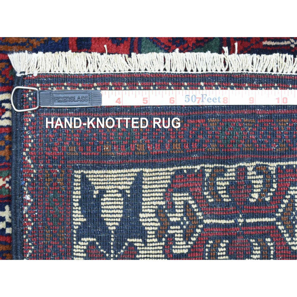 Red Afghan Khamyab Soft and Velvety Wool Hand Knotted Wide Runner Rug, 3'x12'5"