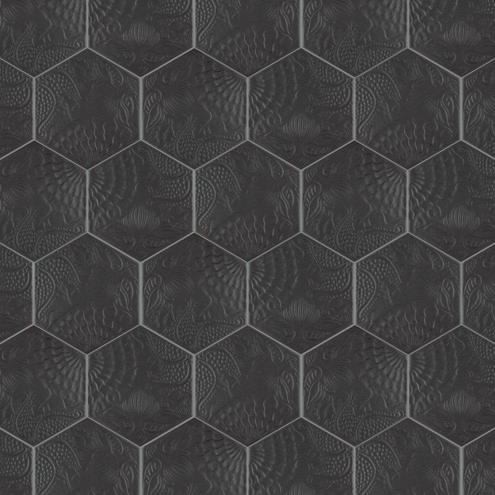 Gaudi Hex Porcelain Floor and Wall Tile, Black