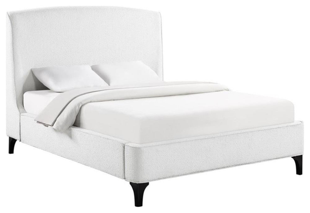 Coaster Mosby Fabric Upholstered Curved Headboard Eastern King Bed in White