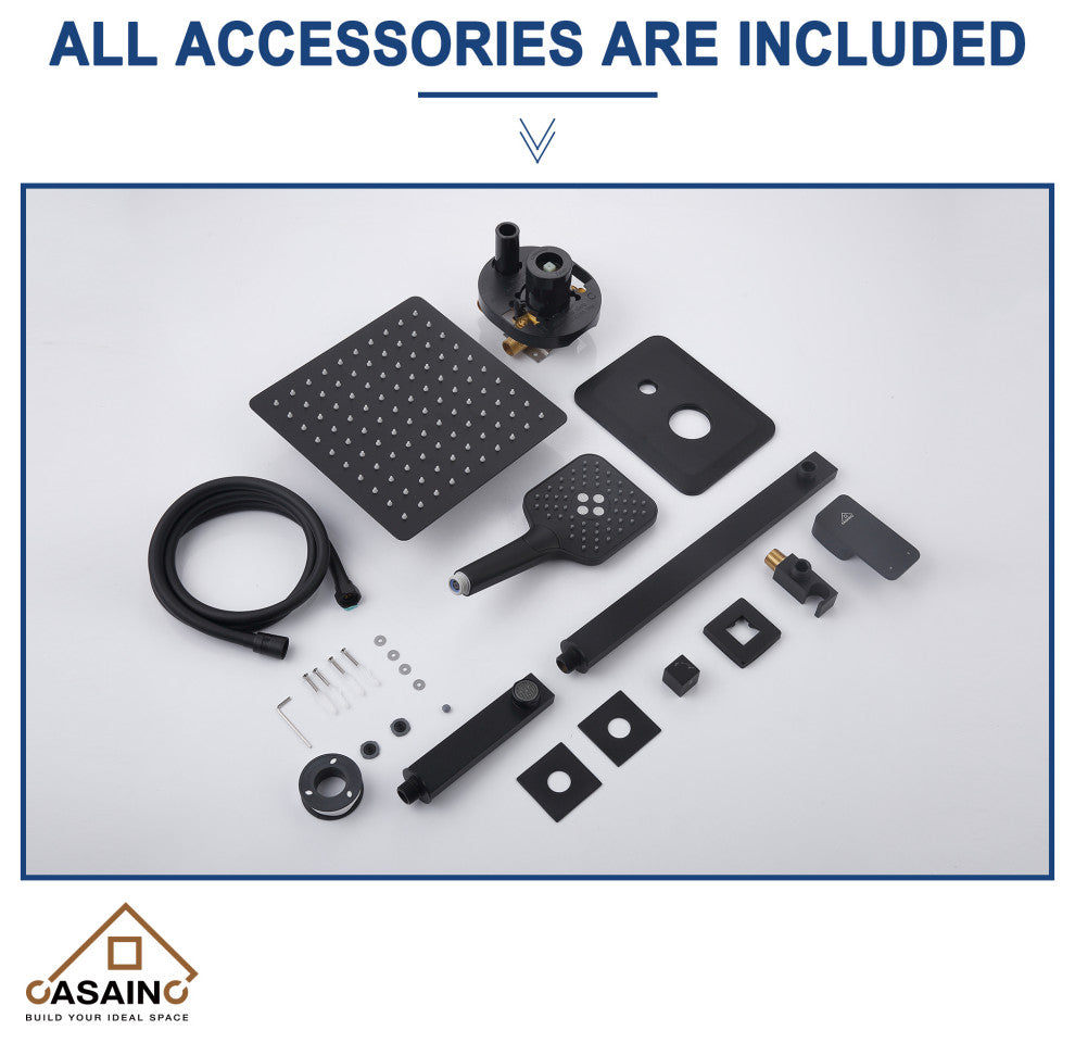 9inch Shower System Brushed Nickel Dual Head Waterfall Shower Bar System, Matte Black