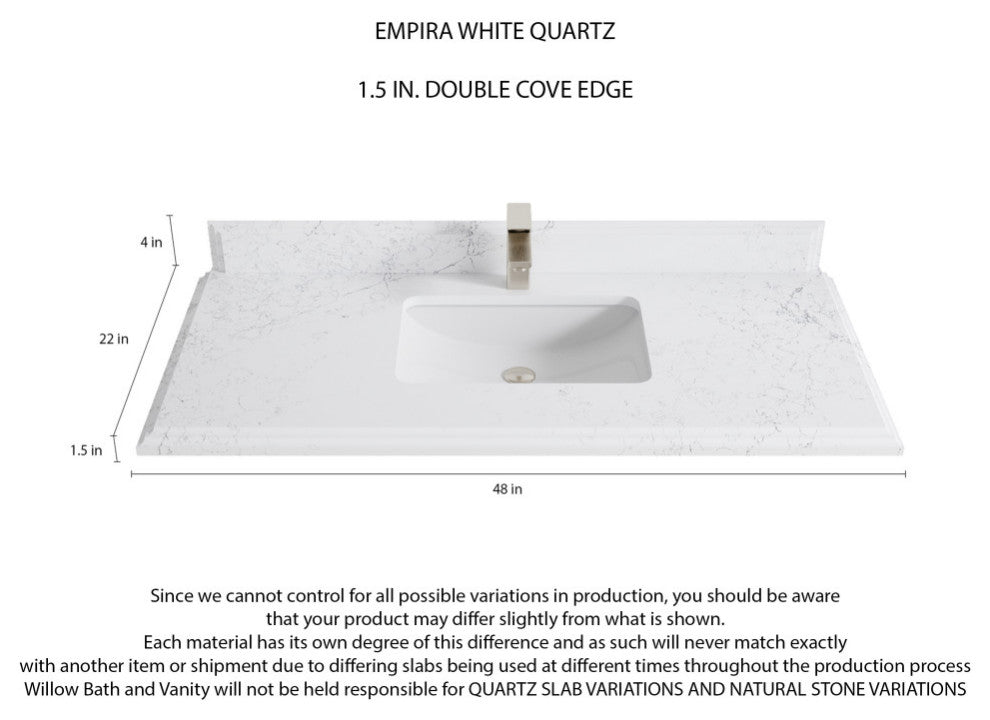 Cambridge 48 Single Sink Bath Vanity in White 1.5" Empira Quartz