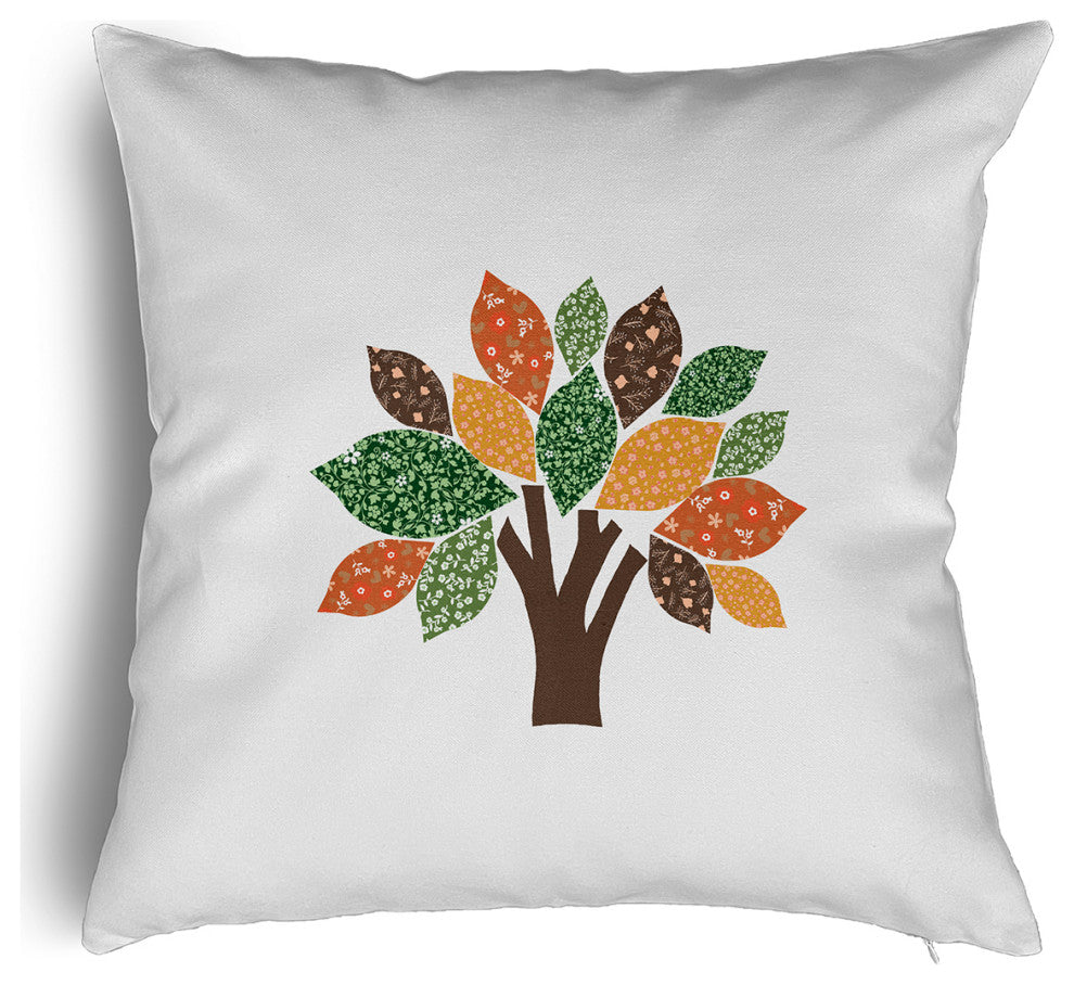 Printed Quilt Tree Accent Pillow With Removable Insert, Forest Green, 16"x16"