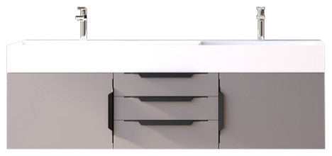 CastelloUSA Amazon 60" Wall Mounted Bathroom Vanity Set, Gray, White Top, Black Handles