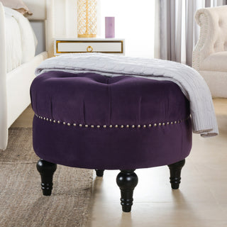 La Rosa Tufted Round Ottoman, Purple Velvet