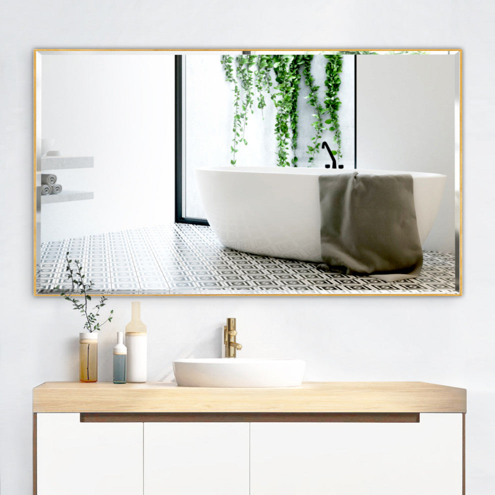 Metal Framed Rectangle Beveled Edge Wall Mirror Bathroom Vanity Mirror, Gold, 24"x40"