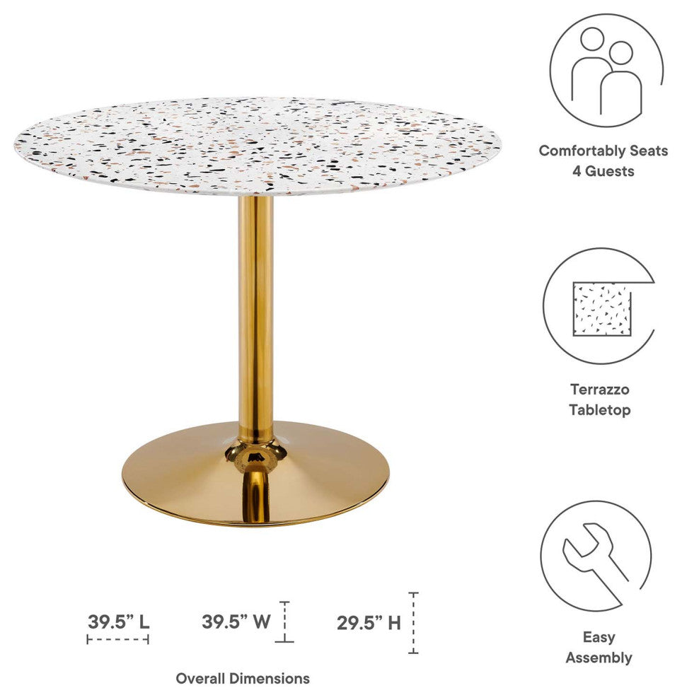 Verne 40" Round Terrazzo Dining Table, Gold White