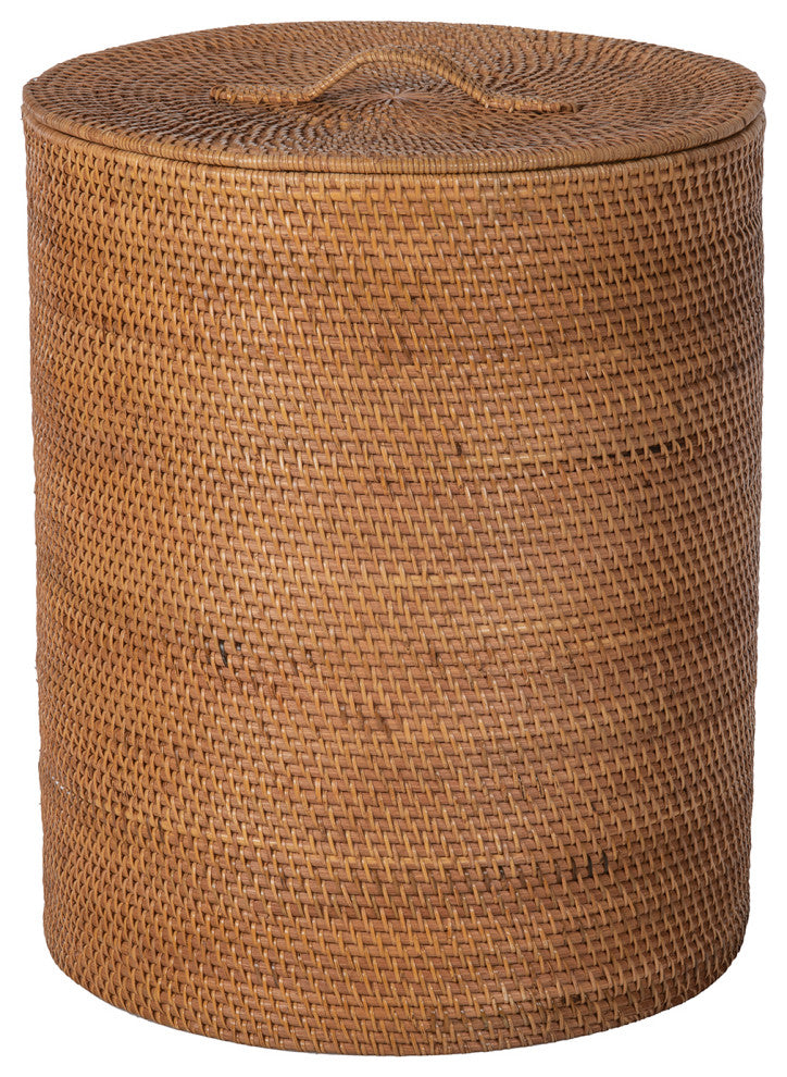 Loma Round Rattan Hamper and Laundry Basket With Removable liner, Honey Brown
