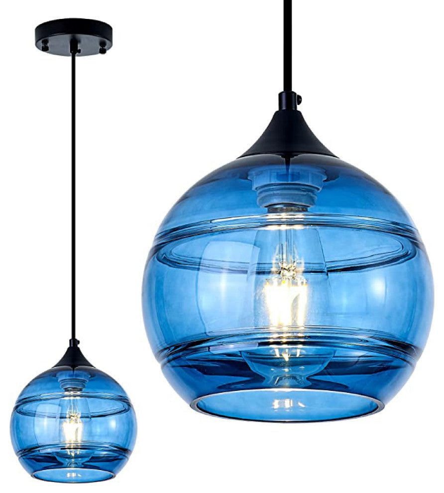 1Light blue pendant light Modern kitchen counter lights Round glass light shade