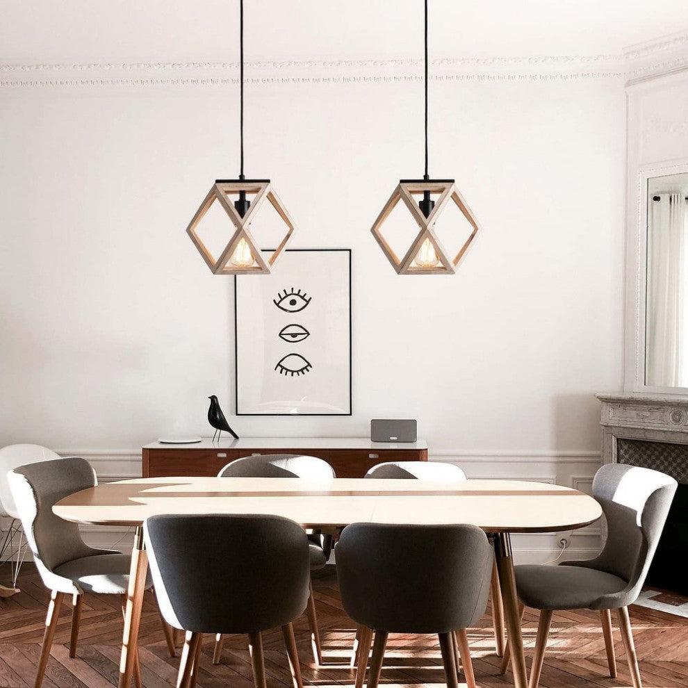 Globe Wooden Pendant Light Vintage Cage Hanging Lamp