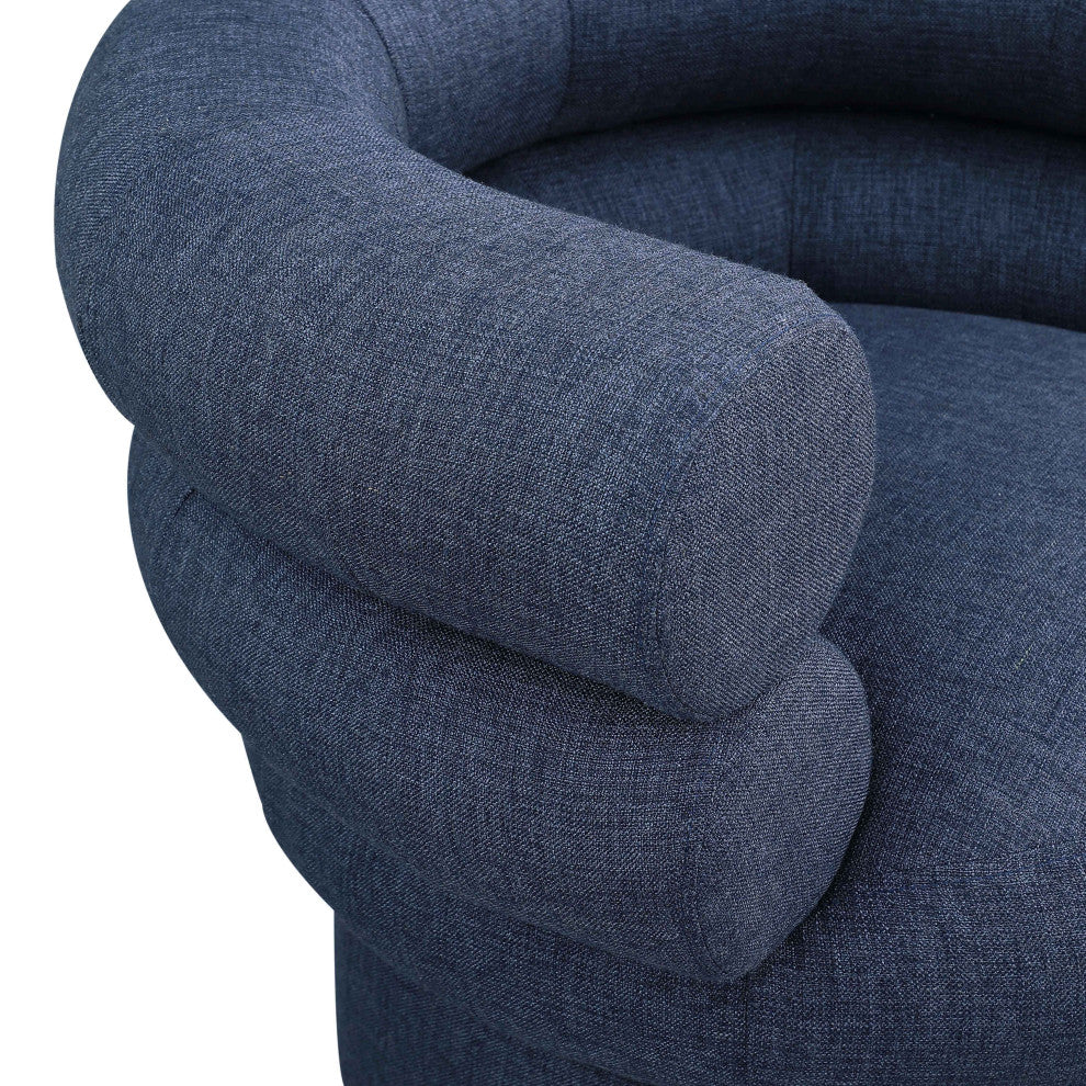 Valentina Linen Textured Fabric Upholstered Accent Swivel Chair, Navy