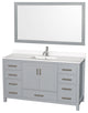 Sheffield 60" Gray Single Vanity, White Quartz Top, Square Sink, 58" Mirror
