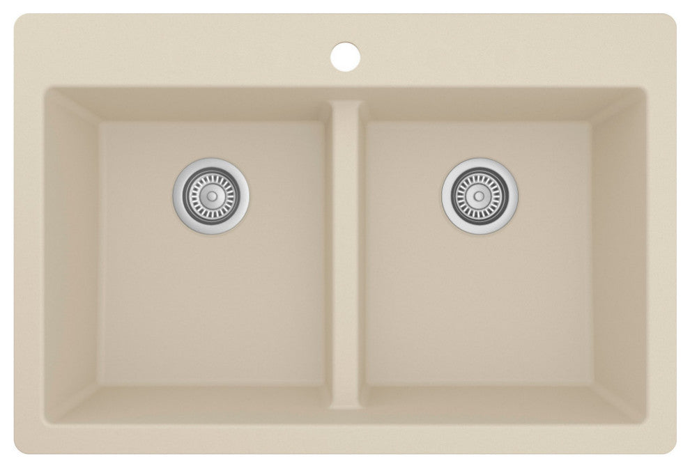 Karran 33" Top Mount Double Equal Bowl Quartz Kitchen Sink, Bisque
