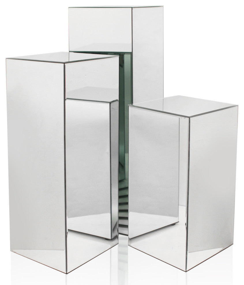 Mirror Block Column or Pedestal, Silver, Large