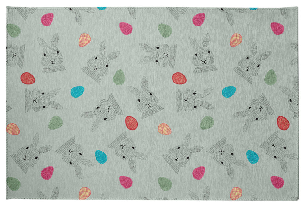 Bunnies and Eggs Easter Chenille Rug, Breezeway Green, 2'x3'