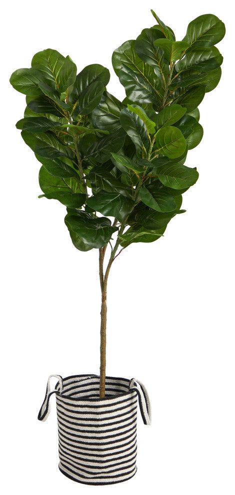 6' Fiddle Leaf Fig Faux Tree, Handmade Black & White, Jute & Cotton Planter