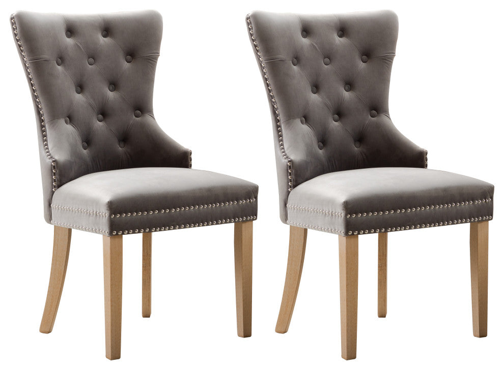 Home Beyond Velvet Upholstered Armless Dining Chairs, Light Gray
