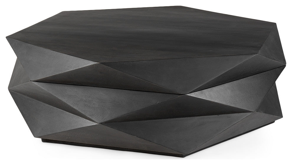 Arreto 48Lx48Wx15H Solid Wood Hexagonal Storage Coffee Table, Black