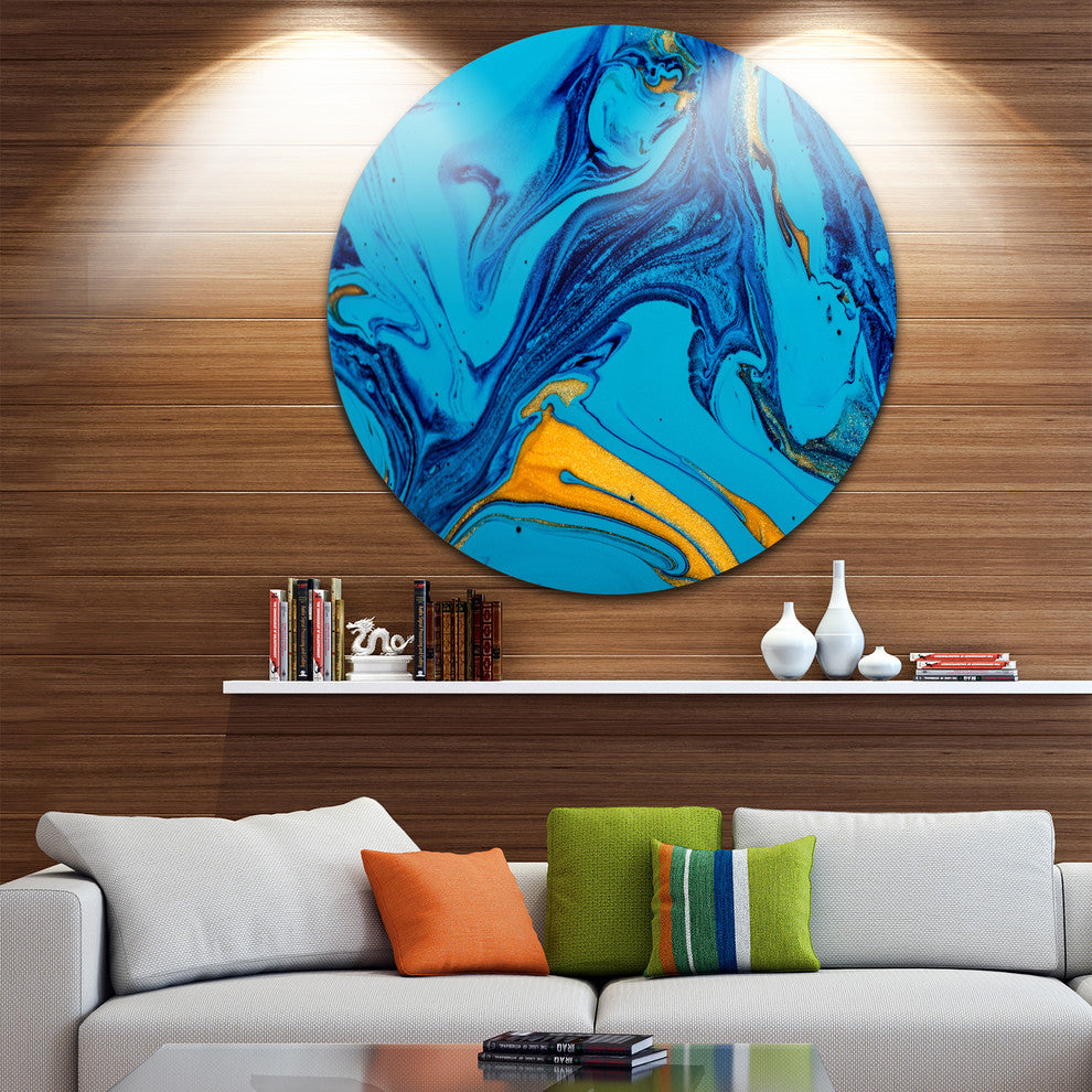 Soft Blue Abstract Acrylic Paint Mix, Abstract Round Wall Art, 11"