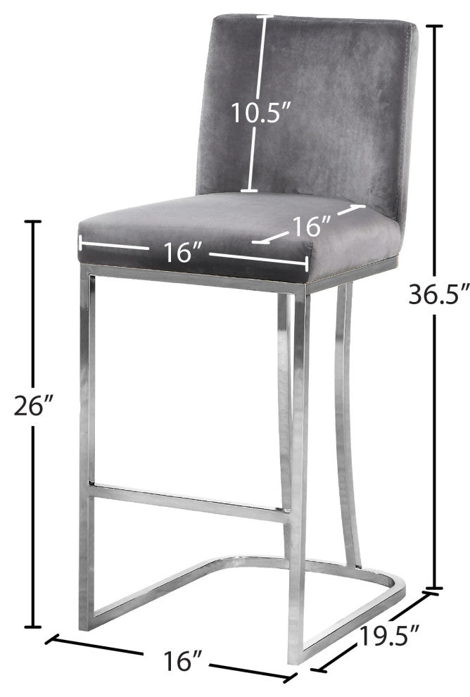 Heidi Upholstered Counter Stool, Gray, Chrome, Velvet