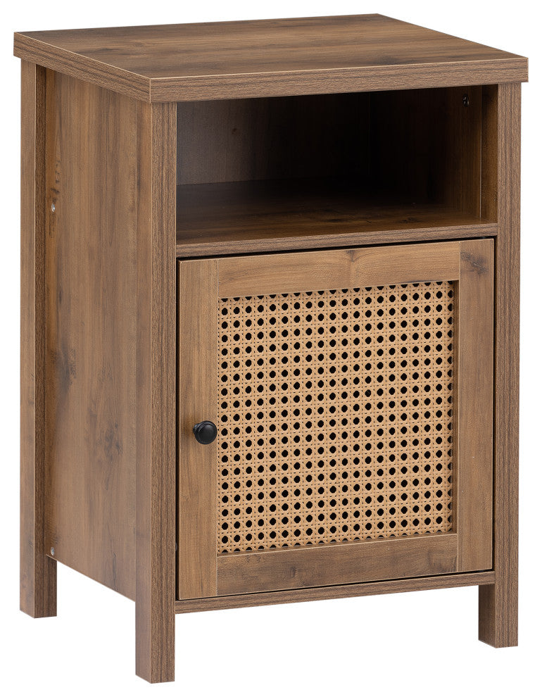 Melamine Board Nightstand with Door and Exterior Shelves