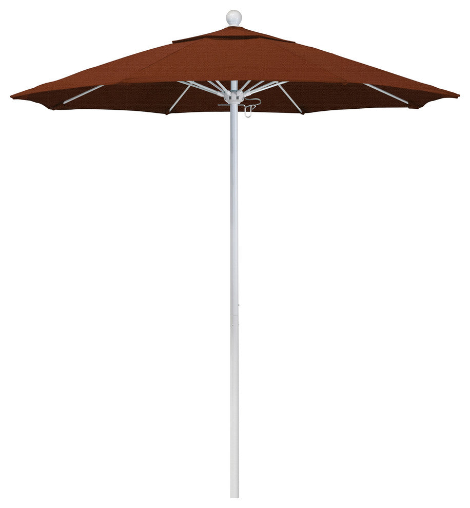 7.5' Matted White Push Lift Fiberglass Rib Aluminum Umbrella, Olefin, Terracotta