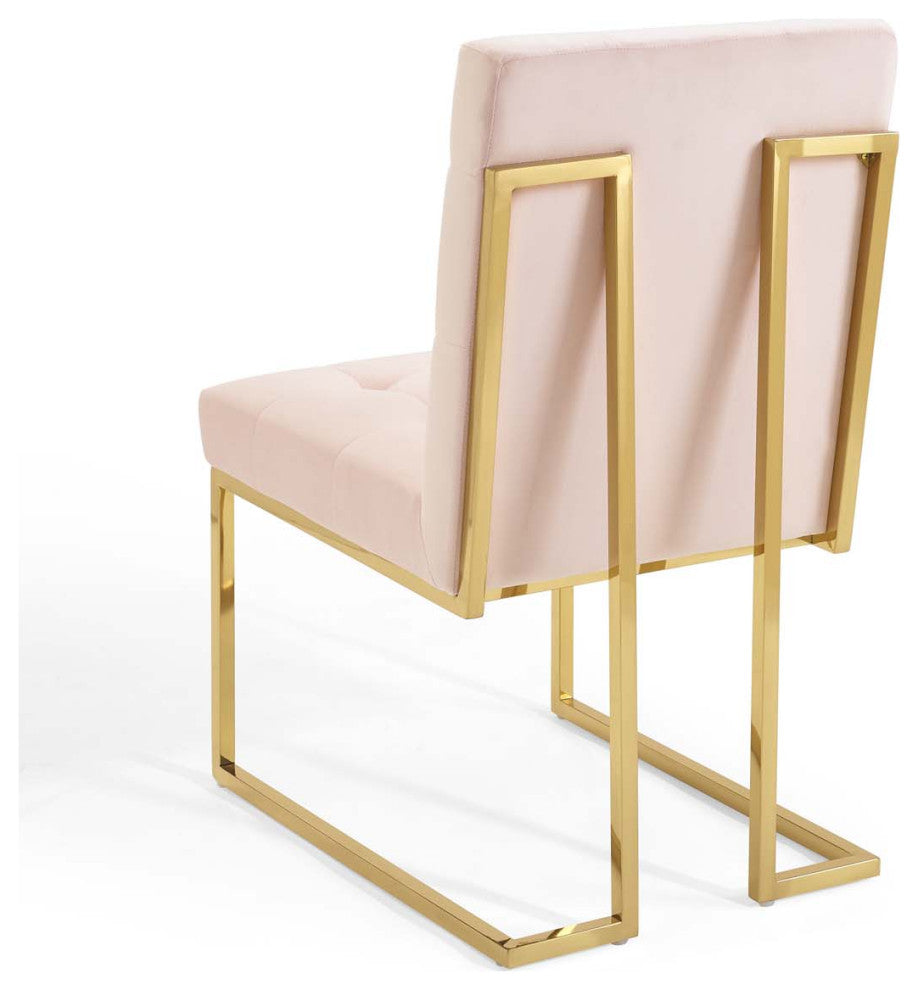 Side Dining Chair, Velvet, Metal, Gold Pink, Modern, Cafe Bistro Restaurant
