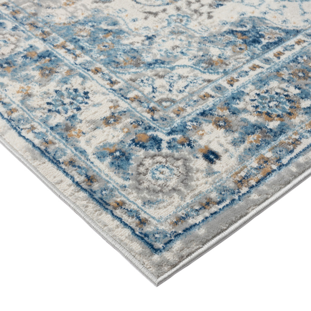 Frances Medallion Woven Area Rug/Runner, Blue, Blue, 5' x 7'