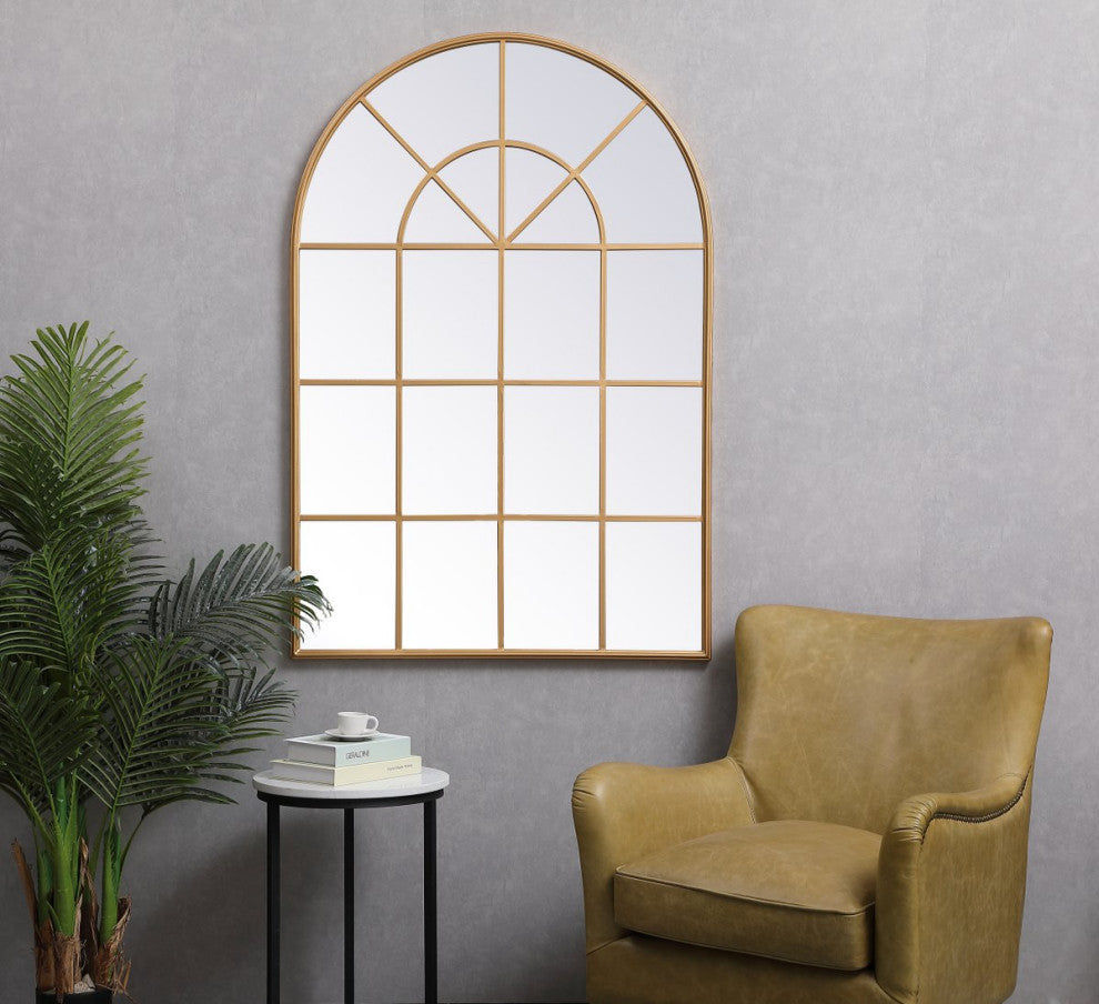 Macey Metal Windowpane Mirror, 36"x53", Brass