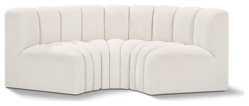 Arc Boucle Fabric Upholstered 3-Pc. Inward Curved Modular Sectional, Cream