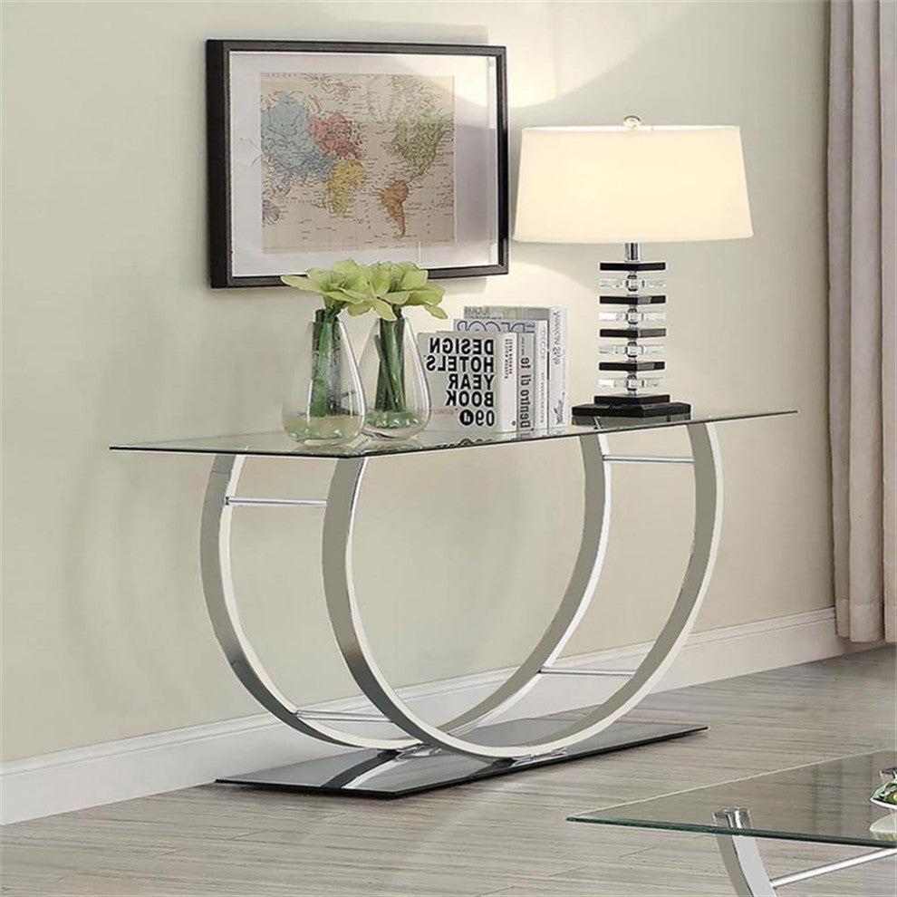 Coaster Contemporary U-Shaped Glass Top Sofa Table in Chrome