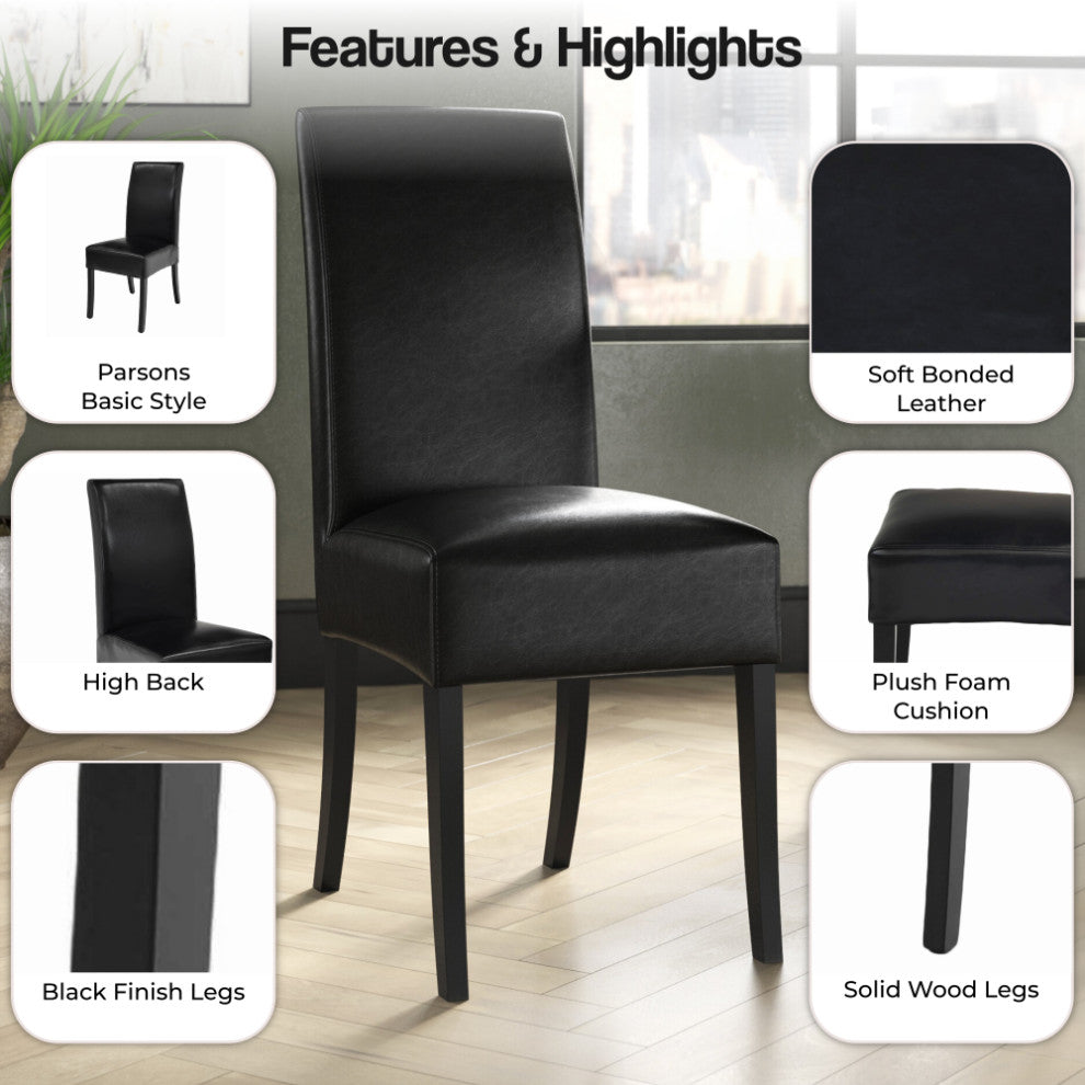 Valencia Dining Side Chair, Black, Split Leather