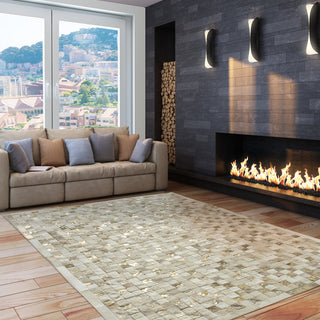 Cowhide Patchwork Rug, Hera, Rhodium, 9'x12'