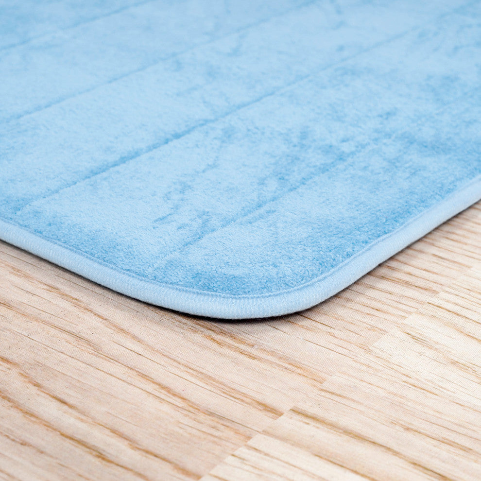 2-Piece Memory Foam Striped Bath Mat Set, Blue