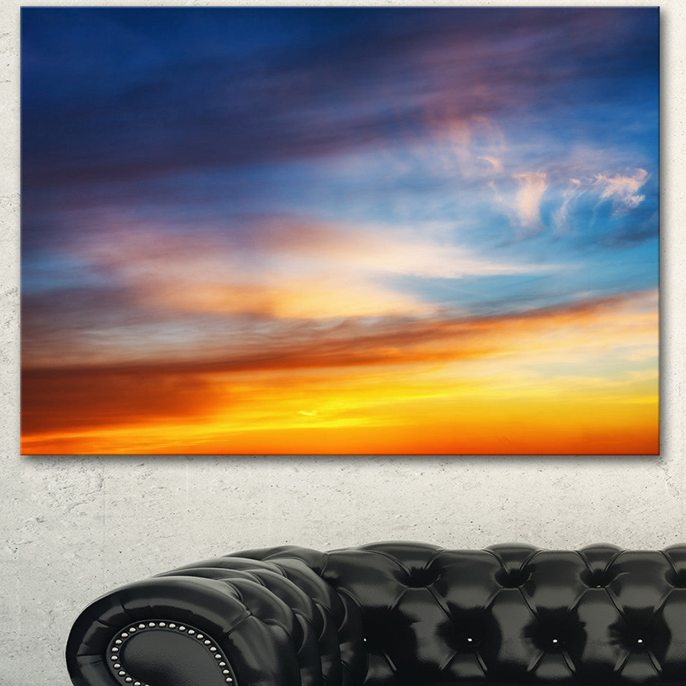 Sunset Dramatic Yellow Sky Clouds, Seashore Canvas Art Print, 60"x28"