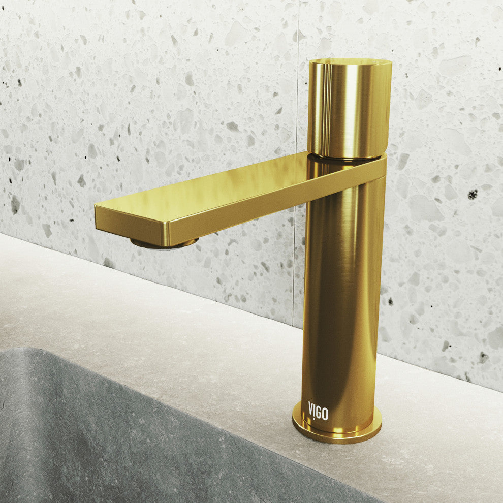 VIGO Halsey 8" H Single Handle Single Hole Bathroom Faucet, Matte Brushed Gold, Without Extras