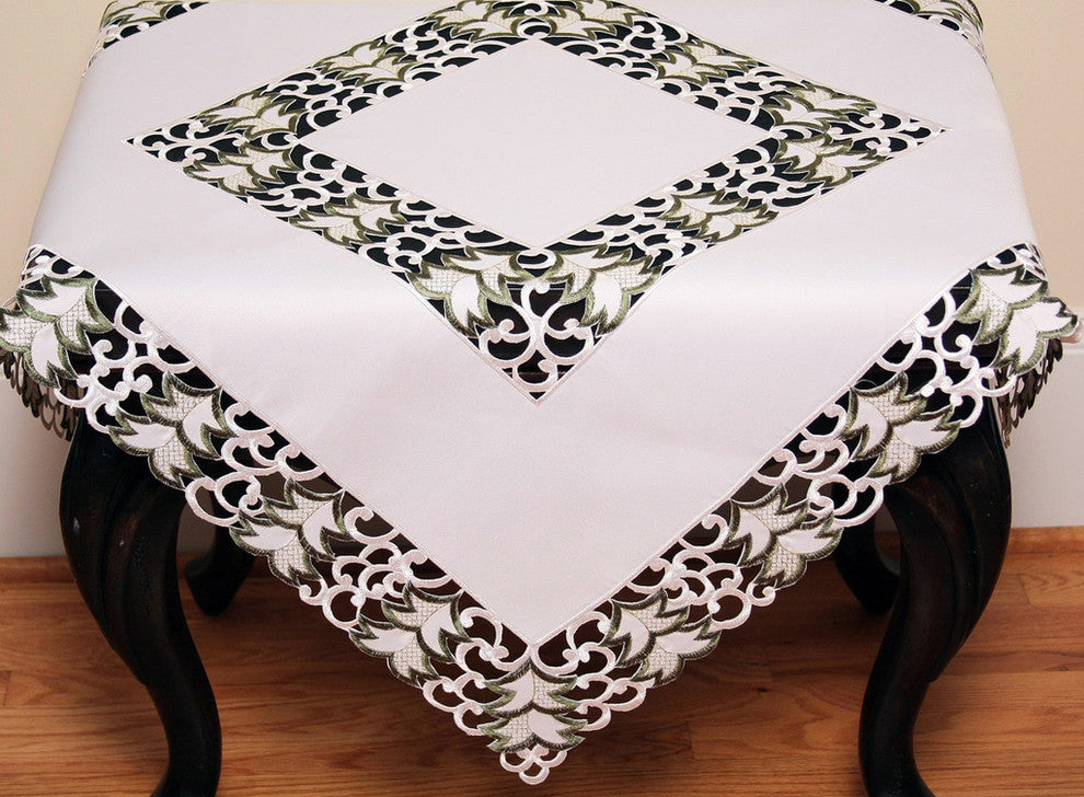 Tannenbaum Embroidered Cutwork Christmas Table Topper, 34"x34"