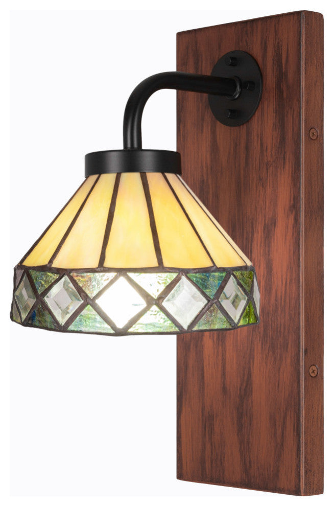 Oxbridge Wall Sconce, Matte Black & Painted Wood-look Metal, 7" Diamond Peak Art