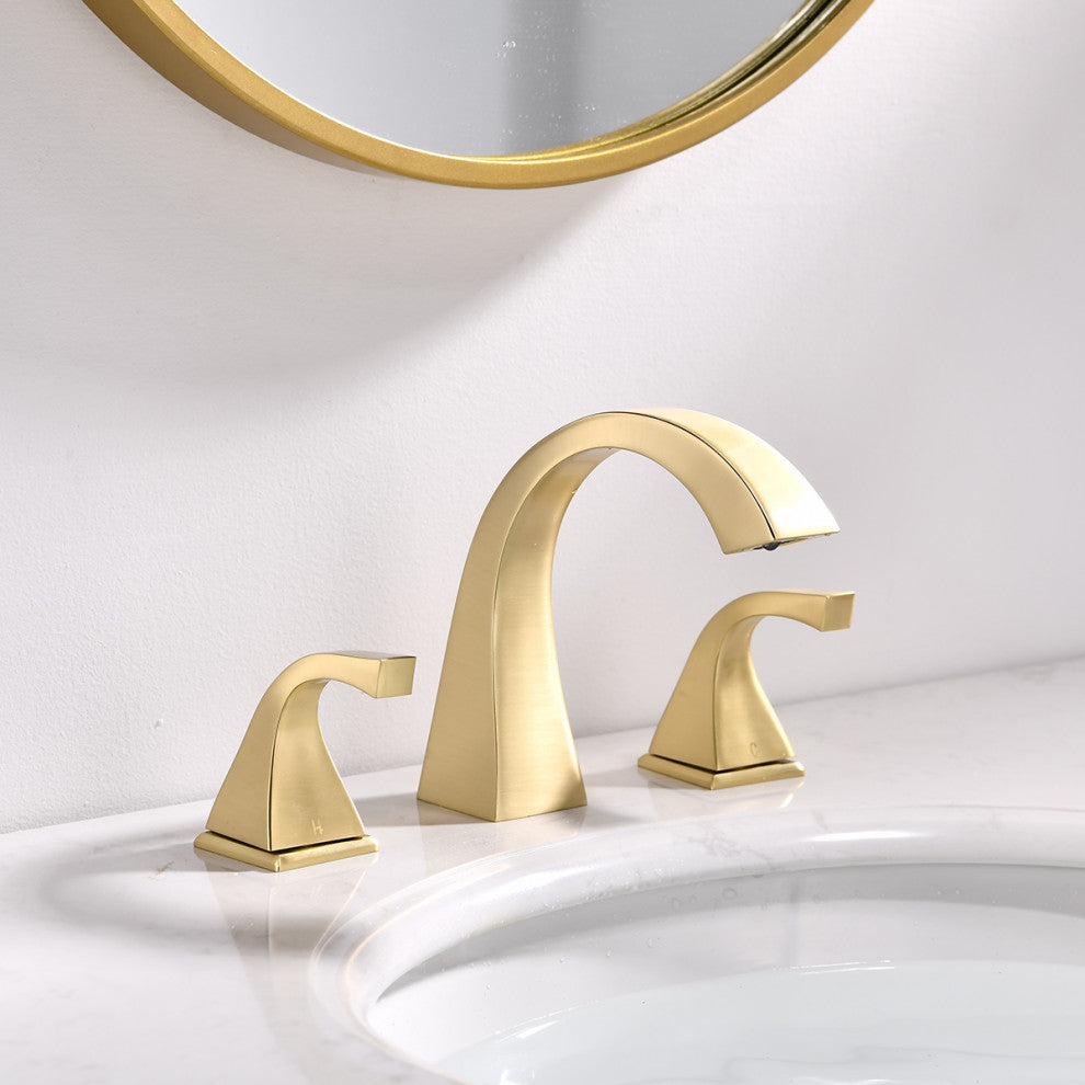 8" Brass Widespread Bathroom Sink Faucet, Brushed Gold