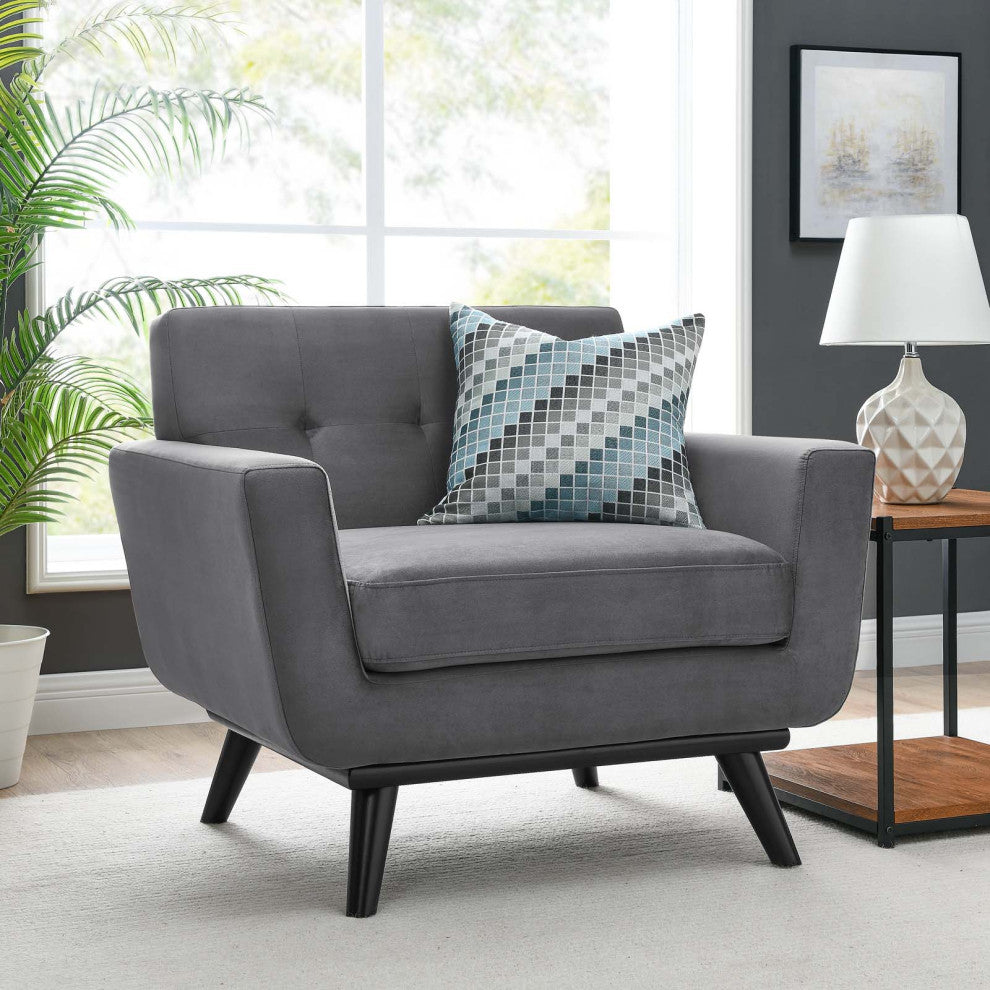 Armchair Accent Chair, Gray, Velvet, Modern, Mid Century Hotel Lounge Cafe