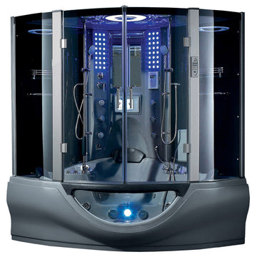 Valencia Steam Shower w/ Heated Massage Bathtub Whirlpool Hot Tub Sauna, Grey