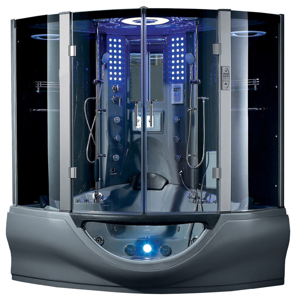 Valencia Steam Shower w/ Heated Massage Bathtub Whirlpool Hot Tub Sauna, Grey