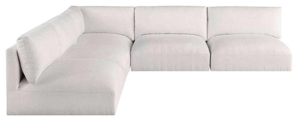 Ease Fabric Upholstered L-Shaped Modular Sectional, Cream, 5 Piece: 1 Corner, 4 Armless